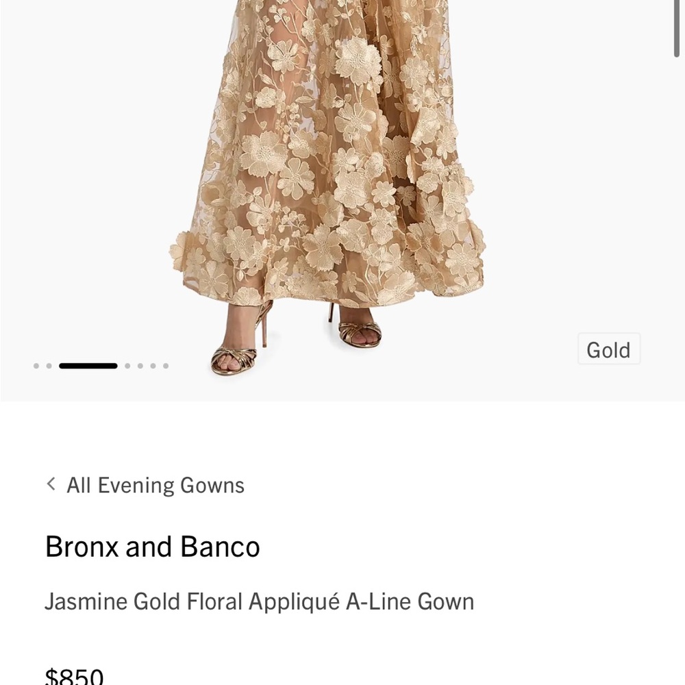 Bronx and Banco Gold Floral Appliqué A-Line Gown Jasmine gold long - Picture 5 of 15